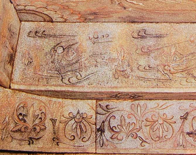 0-큰무덤안칸 서쪽천정 평행고임남쪽부분의 벽화