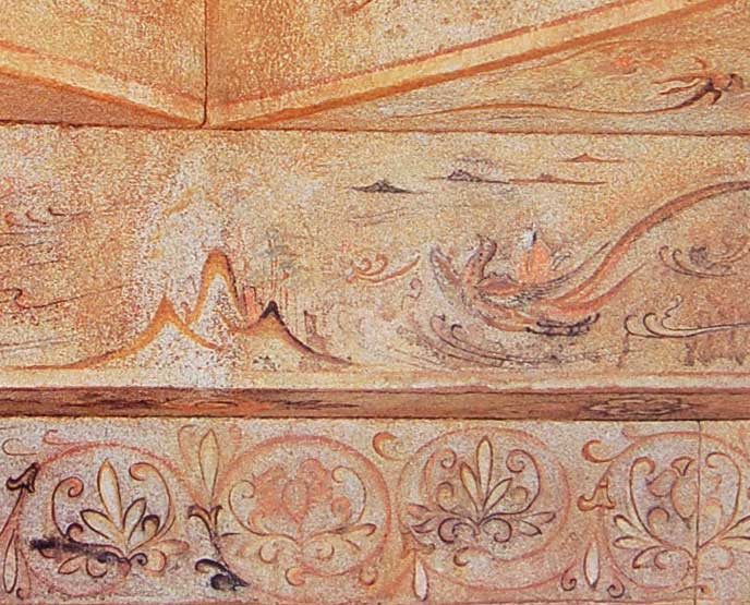 0-큰무덤안칸 서쪽천정 평행고임북쪽부분의 벽화