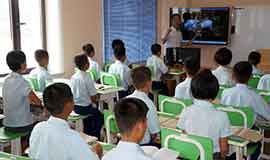 Orphans are having class at the multi-function classroom